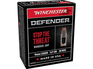 Winchester Ammo S9MMPDB1 Defender 9mmLuger 147gr Bonded Jacket Hollow Point 20 Per Box/10 Case