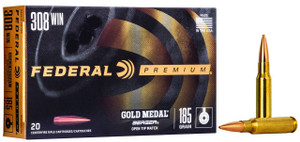 Federal Gold Medal Hyper Velocity Centerfire Ammunition, 308 Winchester, Berger Jugernaught Open Tip Match, 185 Grain - 20 Cartridge Box ( 20 / 1 )
