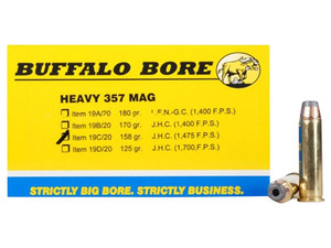 Buffalo Bore Ammunition 19C20 Heavy Strictly Business 357Mag 158gr Jacket Hollow Point 20 Per Box/12 Case