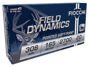 Fiocchi Field Dynamics Hyper Velocity Centerfire Ammunition, 308 Winchester, Pointed Soft Point, 165 Grain - 20 Cartridge Box ( 20 / 1 )