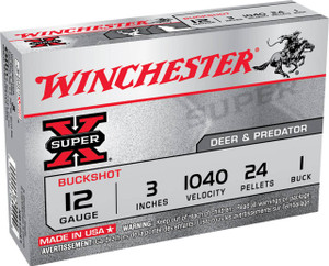 Winchester Super-X 12 Gauge Shotshell Ammunition, 3 Inch, 1040 FPS, 24 Pellet, #1 Buck - 5 Cartridge Box ( 5 / 1 )