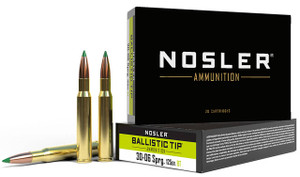 Nosler Ballistic Tip Hyper Velocity Centerfire Ammunition, 30-06 Springfield, Spitzer Ballistic Tip, 125 Grain - 20 Cartridge Box ( 20 / 1 )