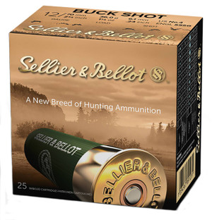 Sellier & Bellot Buckshot 12 Gauge Shotshell Ammunition, 2 3/4 Inch, 1181 FPS, 27 Pellet, #4 Buck - 25 Cartridge Box ( 25 / 1 )