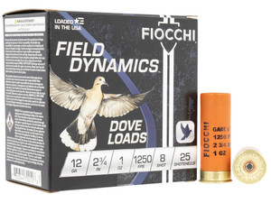 Fiocchi 12GT8 Field Dynamics Dove & Quail 12Gauge 2.75" 1oz 8Shot 25 Per Box/10 Case