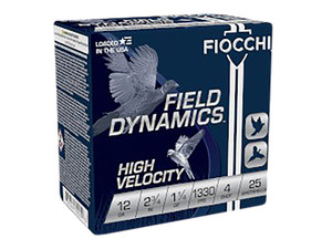 Fiocchi 12HV4 Field Dynamics High Velocity 12Gauge 2.75" 1 1/4oz 4Shot 25 Per Box/10 Case