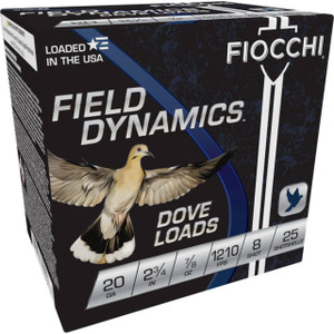 Fiocchi Field Dynamics Dove Load 20 Gauge Shotshell Ammunition, 2 3/4 Inch, 1210 FPS, 2/3 Ounce, #8 Shot - 25 Cartridge Box ( 25 / 1 )