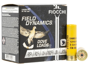 Fiocchi 20GT8 Field Dynamics Dove & Quail 20Gauge 2.75" 7/8oz 8Shot 25 Per Box/10 Case