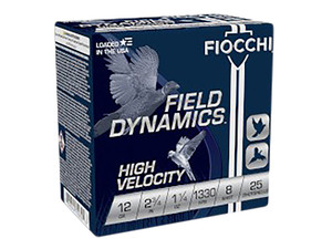 Fiocchi 12HV8 Field Dynamics High Velocity 12Gauge 2.75" 1 1/4oz 8Shot 25 Per Box/10 Case