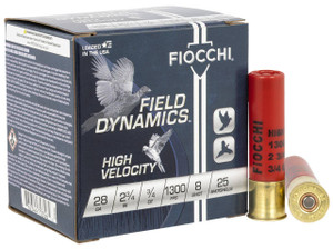 Fiocchi Field Dynamics High Velocity 28 Gauge Shotshell Ammunition, 2 3/4 Inch, 1300 FPS, 2/3 Ounce, #8 Shot - 25 Cartridge Box ( 25 / 1 )