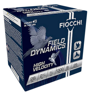 Fiocchi Field Dynamics High Velocity 28 Gauge Shotshell Ammunition, 2 3/4 Inch, 1300 FPS, 2/3 Ounce, #9 Shot - 25 Cartridge Box ( 25 / 1 )