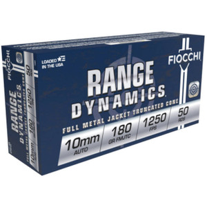 Fiocchi Range Dynamics High Velocity Centerfire Ammunition, 10mm Auto, Full Metal Jacket Truncated Cone, 180 Grain - 50 Cartridge Box ( 50 / 1 )
