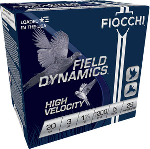 Fiocchi Field Dynamics High Velocity 20 Gauge Shotshell Ammunition, 3 Inch, 1200 FPS, 1 1/4 Ounce, #5 Shot - 25 Cartridge Box ( 25 / 1 )