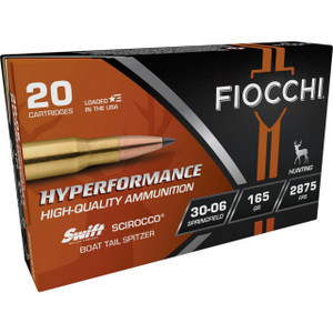 Fiocchi Hyperformance Hunt Hyper Velocity Centerfire Ammunition, 30-06 Springfield, Swift Scirocco II Bonded, 165 Grain - 20 Cartridge Box ( 20 / 1 )