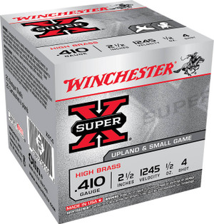 Winchester Super-X 410 Bore Shotshell Ammunition, 2 1/2 Inch, 1245 FPS, 1 1/8 Ounce, #4 Shot - 25 Cartridge Box ( 25 / 1 )