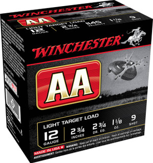 Winchester AA Light Target 12 Gauge Shotshell Ammunition, 2 3/4 Inch, 1145 FPS, 1 1/8 Ounce, #9 Shot - 25 Cartridge Box ( 25 / 1 )