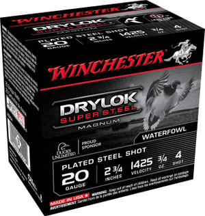 Winchester Drylock Super Steel 20 Gauge Shotshell Ammunition, 2 3/4 Inch, 1425 FPS, 2/3 Ounce, #4 Shot - 25 Cartridge Box ( 25 / 1 )