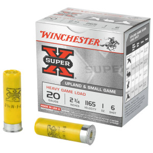 Winchester Super-X 20 Gauge Shotshell Ammunition, 2 3/4 Inch, 1165 FPS, 1 Ounce, #6 Shot - 25 Cartridge Box ( 25 / 1 )