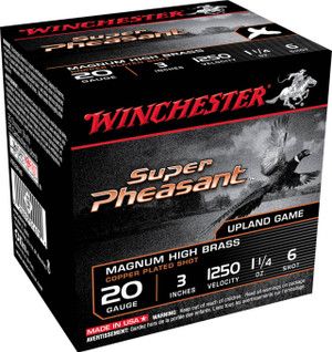 Winchester Super Pheasant 20 Gauge Shotshell Ammunition, 3 Inch, 1250 FPS, 1 1/4 Ounce, #6 Shot - 25 Cartridge Box ( 25 / 1 )