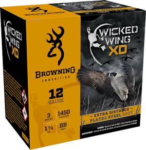 Browning Wicked Wing XD 12 Gauge Shotshell Ammunition, 3 Inch, 1450 FPS, 1 1/4 Ounce, BB Shot - 25 Cartridge Box ( 25 / 1 )