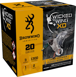 Browning Wicked Wing XD 20 Gauge Shotshell Ammunition, 3 Inch, 1300 FPS, 1 Ounce, #2 Shot - 25 Cartridge Box ( 25 / 1 )