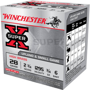 Winchester Super-X 28 Gauge Shotshell Ammunition, 2 3/4 Inch, 1295 FPS, 2/3 Ounce, #6 Shot - 25 Cartridge Box ( 25 / 1 )