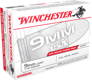 Winchester USA White Box Standard Velocity Centerfire Ammunition, 9mm Luger, Full Metal Jacket, 115 Grain - 200 Cartridge Box ( 200 / 1 )