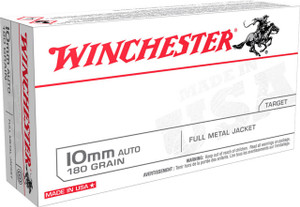 Winchester USA White Box Standard Velocity Centerfire Ammunition, 10mm Auto, Full Metal Jacket Flat Nose, 180 Grain - 50 Cartridge Box ( 50 / 1 )