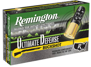 Remington Ultimate Defense Buckshot 12 Gauge Shotshell Ammunition, 2 3/4 Inch, 1325 FPS, 9 Pellet, #00 Buck - 5 Cartridge Box ( 5 / 1 )