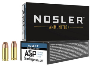 Nosler ASP Subsonic Centerfire Ammunition, 9mm Luger, Jacketed Hollow Point, 147 Grain - 50 Cartridge Box ( 50 / 1 )