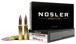 Nosler Match Grade Hyper Velocity Centerfire Ammunition, 308 Winchester, Custom Competition Hollow Point Boat Tail, 155 Grain - 20 Cartridge Box ( 20 / 1 )