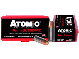 Atomic Ammunition 00438 Pistol Subsonic 9mmLuger 147gr Bonded Match Hollow Point 50 Per Box/10 Case