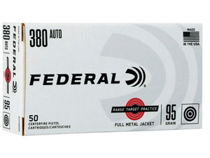 Federal RTP38095 Range & Target 380ACP 95gr Full Metal Jacket 50 Per Box/20 Case