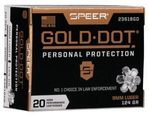 Speer Gold Dot Standard Velocity Centerfire Ammunition, 9mm Luger, Hollow Point, 124 Grain - 20 Cartridge Box ( 20 / 1 )