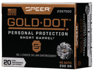 Speer Gold Dot Subsonic Centerfire Ammunition, 45 ACP, Hollow Point, 230 Grain - 20 Cartridge Box ( 20 / 1 )