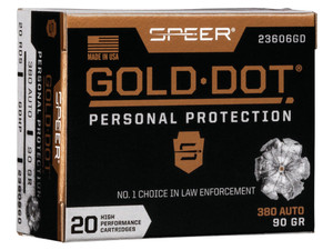 Speer 23606GD Gold Dot Personal Protection 380ACP 90gr Hollow Point 20 Per Box/10 Case