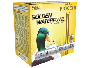 Fiocchi 123SGW4 Golden Waterfowl 12Gauge 3" 1 1/4oz 4Shot 25 Per Box/10 Case