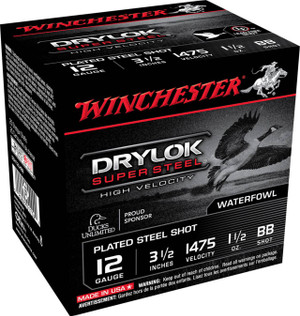 Winchester Drylock Super Steel 12 Gauge Shotshell Ammunition, 3 1/2 Inch, 1475 FPS, 1 1/2 Ounce, BB Shot - 25 Cartridge Box ( 25 / 1 )