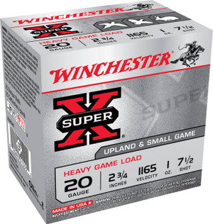 Winchester Super-X 20 Gauge Shotshell Ammunition, 2 3/4 Inch, 1165 FPS, 1 Ounce, #7 1/2 Shot - 25 Cartridge Box ( 25 / 1 )