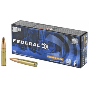 Federal Power-Shok Hyper Velocity Centerfire Ammunition, 300 Blackout, Jacketed Soft Point, 150 Grain - 20 Cartridge Box ( 20 / 1 )