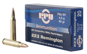 PPU PP223F2 Standard Rifle  223 Rem 62 gr Full Metal Jacket Boat Tail 20 Per Box 50 UPC: 8605003812326