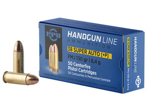 PPU PPH38SU Handgun 38Super+P 130gr Full Metal Jacket 50 Per Box/10 Case