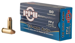 PPU PPH10F Handgun  10mm Auto 170 gr Flat Point Jacketed 50 Per Box 10 UPC: 8605003813330
