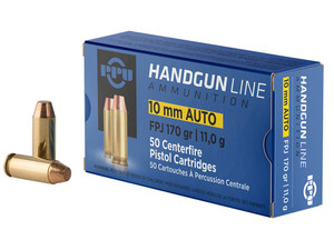 PPU PPH10F Handgun 10mmAuto 170gr Flat Point Jacketed 50 Per Box/10 Case