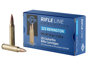 PPU PP223F1 Standard Rifle 223Rem 55gr Full Metal Jacket Boat Tail 20 Per Box/50 Case