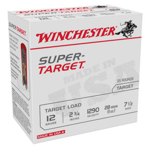Winchester USA Super Target 12 Gauge Shotshell Ammunition, 2 3/4 Inch, 1290 FPS, 1 Ounce, #7 1/2 Shot - 25 Cartridge Box ( 25 / 1 )