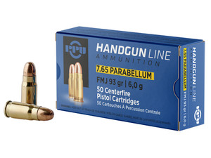 PPU PPH765P Handgun 7.65x21mmParabellum 93gr Full Metal Jacket 50 Per Box/20 Case