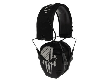 Walker's WPRSEMFSPUN Razor Slim Electronic Freedom Muff 23 dB Over the Head Black w/Distressed Punisher Flag Polymer