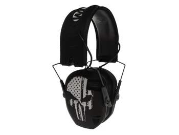 Walker's WPRSEMFSPUN Razor Slim Electronic Freedom Muff 23 dB Over the Head Black w/Distressed Punisher Flag Polymer