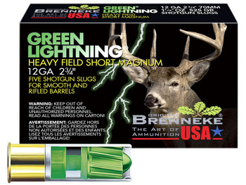 Brenneke SL122HFSGL Green Lightning Heavy Field 12Gauge 2.75" 1 1/4oz Slug Shot 5 Per Box/50 Case