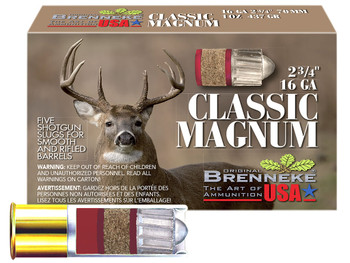 Brenneke SL162CLM Classic Magnum 16Gauge 2.75" 1oz Slug Shot 5 Per Box/50 Case